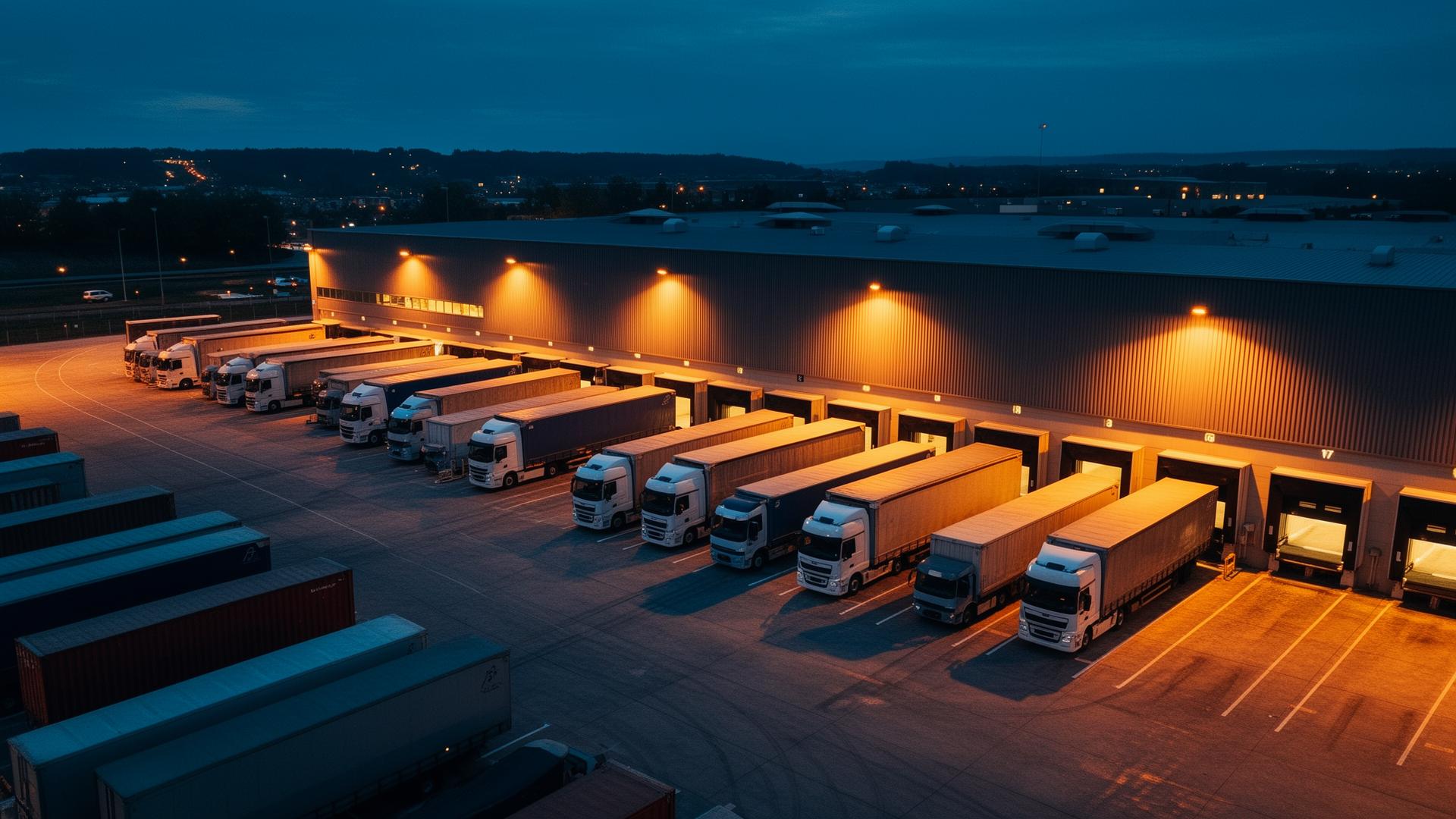 Freight logistics hub at dusk